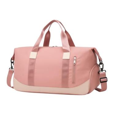 Imagem de Bolsa Mala de Viagem Grande 47cm – Alça Transversal Removível, Compartimento para Tênis e Roupas Molhadas, 5 Bolsos com Zíper, Acoplável à Mala de Rodinha (Rosa)