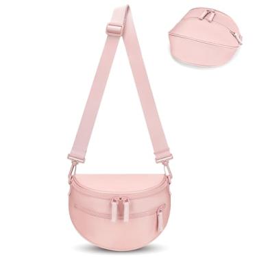 Imagem de FODOKO Bolsa transversal quadriculada preta e branca para mulheres, pochete quadriculada, carteiras, bolsa de cinto pequena e despojada, Rosa claro 2, Bolsa tiracolo quadriculada