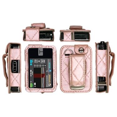 Imagem de Capa de couro xadrez ajustada com protetor de tela e clipe rotativo para bomba de insulina em tandem tandem t: Slim X2 (rosa)