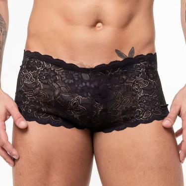 Imagem de Calcinha Para Homem Shorts Renda Transparente Caleçon Empina Bumbum