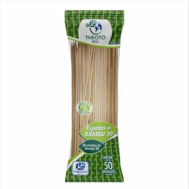 Imagem de Espeto Madeira, Theoto, 30 cm x 4 mm, Bambu, Pacote com 50 Unidades