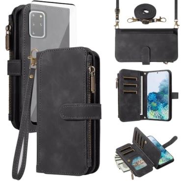 Imagem de Asuwish Capa de celular para Samsung Galaxy S20 Plus S20+ 5G com zíper carteira celular com protetor de tela de vidro temperado alça transversal flip suporte para cartão de crédito S20+5G S20plus 20S