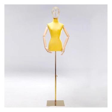 Imagem de Mannequin Torso de manequim feminino com altura ajustável, braço de madeira maciça removível e giratório, vestidos de noiva para exposição, camisetas(Yellow)