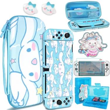 Imagem de TIKOdirect Estojo De Transporte Para Switch Oled, Bolsa De Viagem Portátil Fofa Com Design Atualizado De Interior Azul Com Capa Protetora Macia, Protetores De Tela E Capas De Apoio Para O Polegar, A