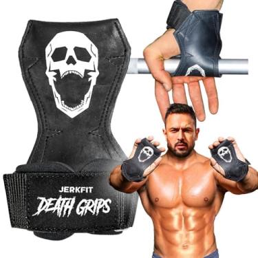 Imagem de Alças de elevação JerkFit Death Grips, tiras de elevação para elevação de graus, puxadores e reforços pesados, com suporte acolchoado, proteção de palma e maior aderência para levantamentos pesados, Large