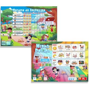 Imagem de Kit Quadro de Rotina Infantil + Quadro de Incentivo ao Bom Comportamento Recompensa 30x40 +1 Caneta e 200 tags quadro para Geladeira (Pets)
