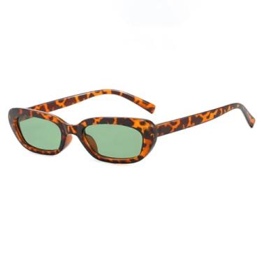 Imagem de Óculos de sol gatinho pequeno, fashion, feminino, UV400, retrô, azul, verde, masculino, retangular (verde leopardo)
