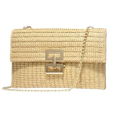 Imagem de TANMESSO Bolsa de praia pequena de palha para mulheres – Bolsa feminina Boho Woven Summer Evening Clutch Crossbody Bag Raffia Shoulder Handbag, Damasco, Small, Tendência