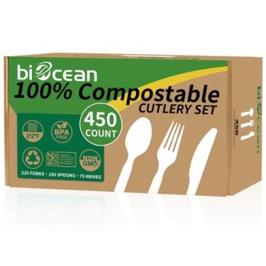 Imagem de Conjunto de talheres Biocean Compostable 450 unidades, ecológico