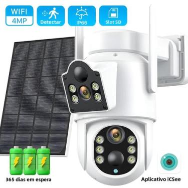 Imagem de Câmera Solar Sem Fio 4MP Com Lente Dupla WiFi PTZ Para Vigilância Exte