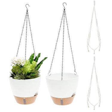 Imagem de QENWKXZ Vaso suspenso de 25,4 cm para plantio interno, cestos pendurados com irrigação automática, cestos pendurados ao ar livre com orifício de drenagem e 2 tipos de cabides para decoração de jardim