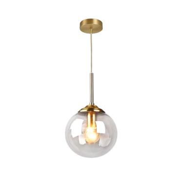 Imagem de AULLAZFR Luminária pendente de globo de vidro transparente de 19,78 cm e acabamento em latão dourado estilo simples bola de vidro pendente para pendurar na cabeceira da cama (transparente)