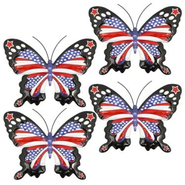 Imagem de Tcwhniev 4 peças de arte de parede de borboletas de metal de ferro, borboletas de cor brilhante à prova d'água, decoração de parede de cerca de 17 cm, decoração suspensa para jardim, quintal, pátio
