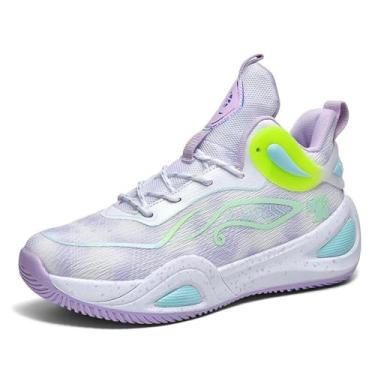 Imagem de Bolognifi Tênis de basquete masculino antiderrapante para treinamento ao ar livre Equipamento de basquetebol(Purple,34 BR)