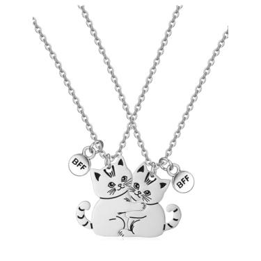 Imagem de PESOENTH Colar Amizade Bff para 2, melhores amigos, joias de gato fofas para mulheres, presente de aniversário, Natal, formatura, presente para amigas e mulheres, 24" Chain Length, Aço inoxidável, Sem