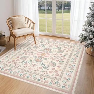 Imagem de UERMEI Tapetes quadrados: Tapete floral lavável 12 x 12 cm para sala de estar quarto - Tapete macio com suporte antiderrapante para cozinha, berçário, dormitórios, casa de fazenda, decoração de casa