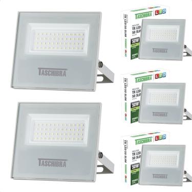 Imagem de Kit 5 Refletores Taschibra Led Tr Slim 50w Verde Branco Bivolt
