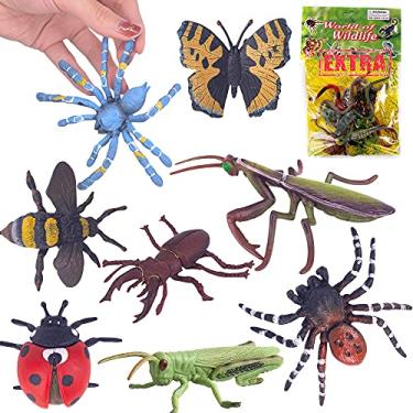 Imagem de 20 peças de insetos de plástico realistas, modelos de animais de inseto realistas, borboleta, joaninha, louça, abelha, gafanhoto, besouro veado, aranha vermelha, aranha azul (20 peças de insetos)