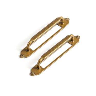 Imagem de Goo-Ki Pacote com 2 puxadores de armário com espaçador de placa traseira, ferragens de cozinha de liga de zinco de latão antigo de 12 cm para gaveta de bar, 2202-GT-128-G025