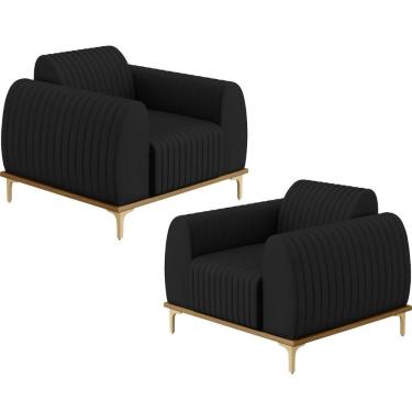 Imagem de Kit 02 Poltronas E Pés D'Ouro Molino D02 Veludo Preto C-300