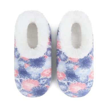 Imagem de Snoozies Meias femininas estampadas felizes com forro de lã de ovelha quente e macio, lindos sapatos de casa para mulheres, sola antiderrapante, Multi, Medium