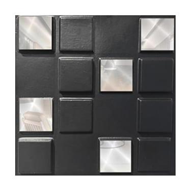 Imagem de Placas Decorativa 3D Espelhado Revestimento Moderno Sala Quarto 25x25cm (20,Preta + Prata)