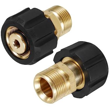 Imagem de Conjunto de 2 peças de adaptador de lavadora de pressão, latão M22 15 mm fêmea para M22 14 mm macho encaixe de conexão, 5000 PSI kit de conexão rápida de mangueira de alta pressão para casa, jardim