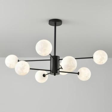 Imagem de Lustre Sputnik moderno de 6 luzes, luz de teto de meados do século, 3D, lua, leite, bolha, branco, lustre, preto, fazenda, vintage, luz pendente para sala de jantar, cozinha, ilha, sala de e