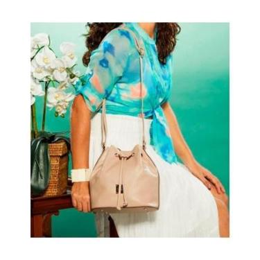 Imagem de Bolsa Tote bucket feminina bege nude detalhe dourado Fellipe Krein presente mãe namorada-Feminino