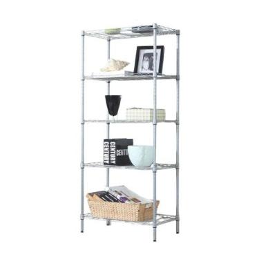 Imagem de Estante Aço Cromado 5 Prateleiras Reguláveis Aramada Multiuso 60x35x18