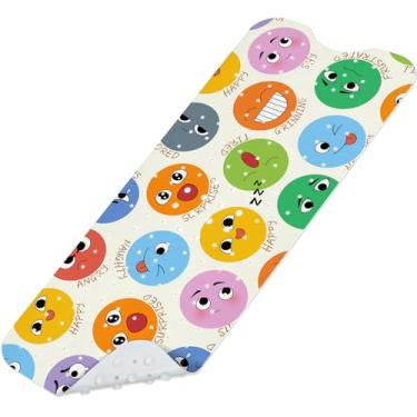 Imagem de SHUCHING Tapete de banheira infantil antiderrapante 101 x 40 cm, tapete de chuveiro infantil extra longo antiderrapante para banheiro, sem mofo, lavável na máquina, emoji