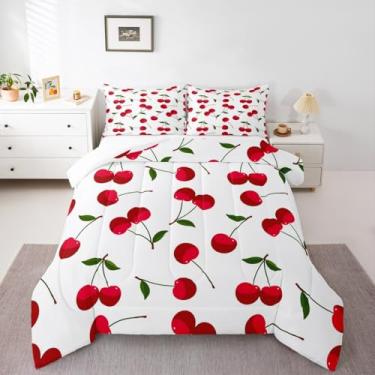Imagem de Erosebridal Jogo de cama solteiro com estampa de cereja, frutas e frutas vermelhas, para crianças, meninos e meninas, com 1 fronha