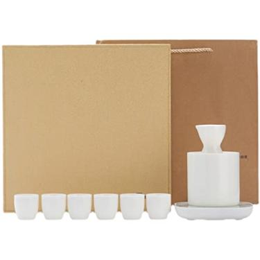 Imagem de JOEUQK Conjunto de Sake de cerâmica, conjunto de Sake com aquecedor, conjunto de Saki quente de cerâmica tradicional de 9 peças, incluindo termostato elétrico, pote aquecedor, pote para saco, canecas
