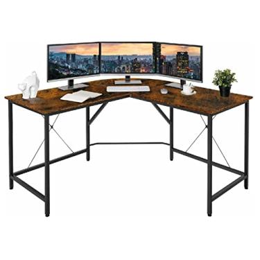 Imagem de AKALNNB Mesa de PC moderna elegante em forma de L mesa de canto multifuncional mesa de computador portátil mesa de estudo ajustável escritório em casa estação de trabalho escritório escritório