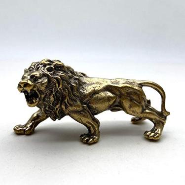 Imagem de Ornamentos decorativos, estátua de latão vintage, rei leão de latão vintage, decoração de casa pequena, ornamentos de animais, decoração de mesa de cobre puro feito à mão, presente de artesanato em