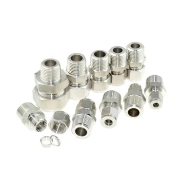 Imagem de 1 peça SS 304 Conector de compressão de virola dupla 8 mm 10 mm 12 mm 1/4 1/2 tubo 1/8 1/10.2 cm 1/5.1 cm macho NPT encaixe de tubo de aço inoxidável (tubo OD de 12 mm, rosca NPT macho_rosca 1I2)