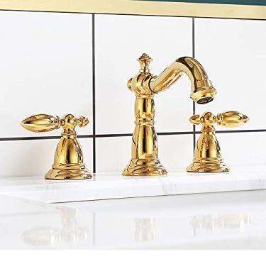 Imagem de wang hao shop Torneiras, torneiras, torneira de bronze Platiall com 3 furos, torneira de banheira com alça dupla quente e fria, instalação de deck com mangueira