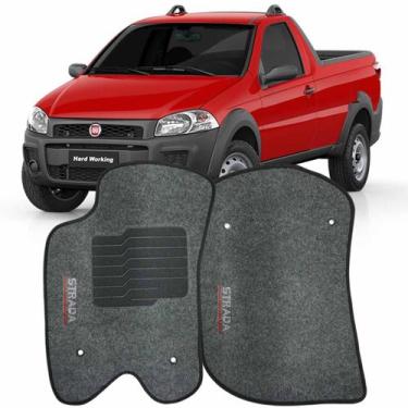 Imagem de Tapete Carpete Strada Cabine Simples 2013 à 2019 Grafite Logo Bordado 