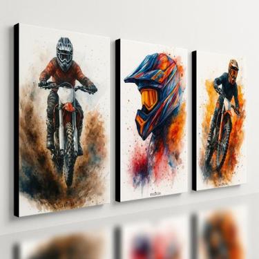 Imagem de Kit 3 Quadro Decorativo Motocross Enduro Trilha Quarto Moto 28x20cm - 