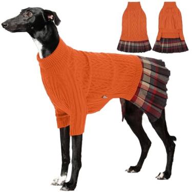 Imagem de IECOii Vestido suéter feminino de tricô para cães médios, laranja, grande - suéteres de inverno com gola rolê com orifício para trela, macio e elástico, adorável vestido para foto de Natal de Ação de