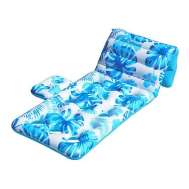 Imagem de Colchão Inflável Solteiro com Boia Porta Copo, Ideal para Viagem, Praia, Durável e Confortável(Azul)