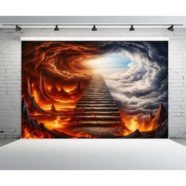 Imagem de CHNYWORK 2,1 x 1,5 m Céu e Inferno Pedra de Tijolo Anjos Diabos Fogo Sagrado Fundo Jesus Cristo Igreja Religiosa Evento Bíblia História de Natal Decoração de Festa de Natal Adereços Foto Retrato