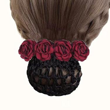 Imagem de Touca estilo coreano atrás da cabeça malha flor crochê rede comissária de bordo acessórios de cabelo (rede vermelha áspera)