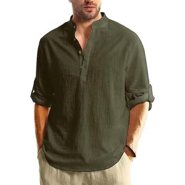 Imagem de Camisa Henley Masculina de Algodão - Manga Comprida, Leve e Respirável