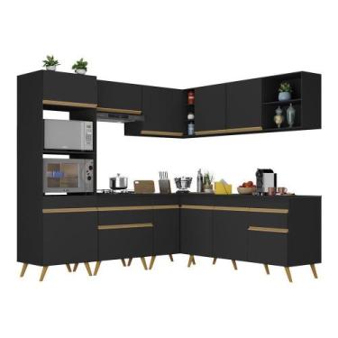 Imagem de Cozinha Completa De Canto Mp2045 Com Armário E Balcão Preta - MULTIMOV