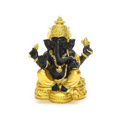 Imagem de Escultura Estátua de resina de Ganesha preta e dourada 8x6x12,5 cm