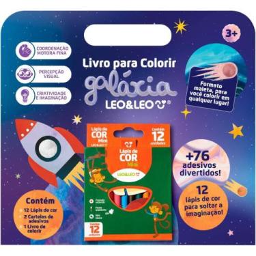 Imagem de Livro Infantil Colorir Galáxia com 12 Lápis de COR e 76 Adesivos - Leo