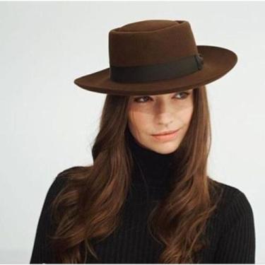 Imagem de Chapéu Pork Pie Marrom Fedora de Feltro Moda Unissex - NoBrand