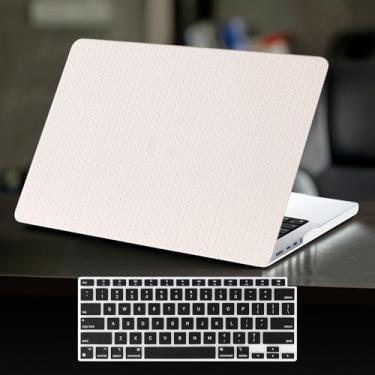 Imagem de DTangLsm Capa rígida de couro elegante para MacBook Pro 13 polegadas M2 2025 2024 2023 2022-2016 M1 A2338 A2289 A2251 A2159 A1989 A1706 A1708, capa rígida de couro elegante de tecido para MacBook Pro