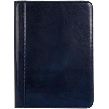 Imagem de Time Resistance Portfólio de couro - Pasta de documentos A4 - Organizador italiano de padfólio feito à mão (azul) - Caixa de presente incluída